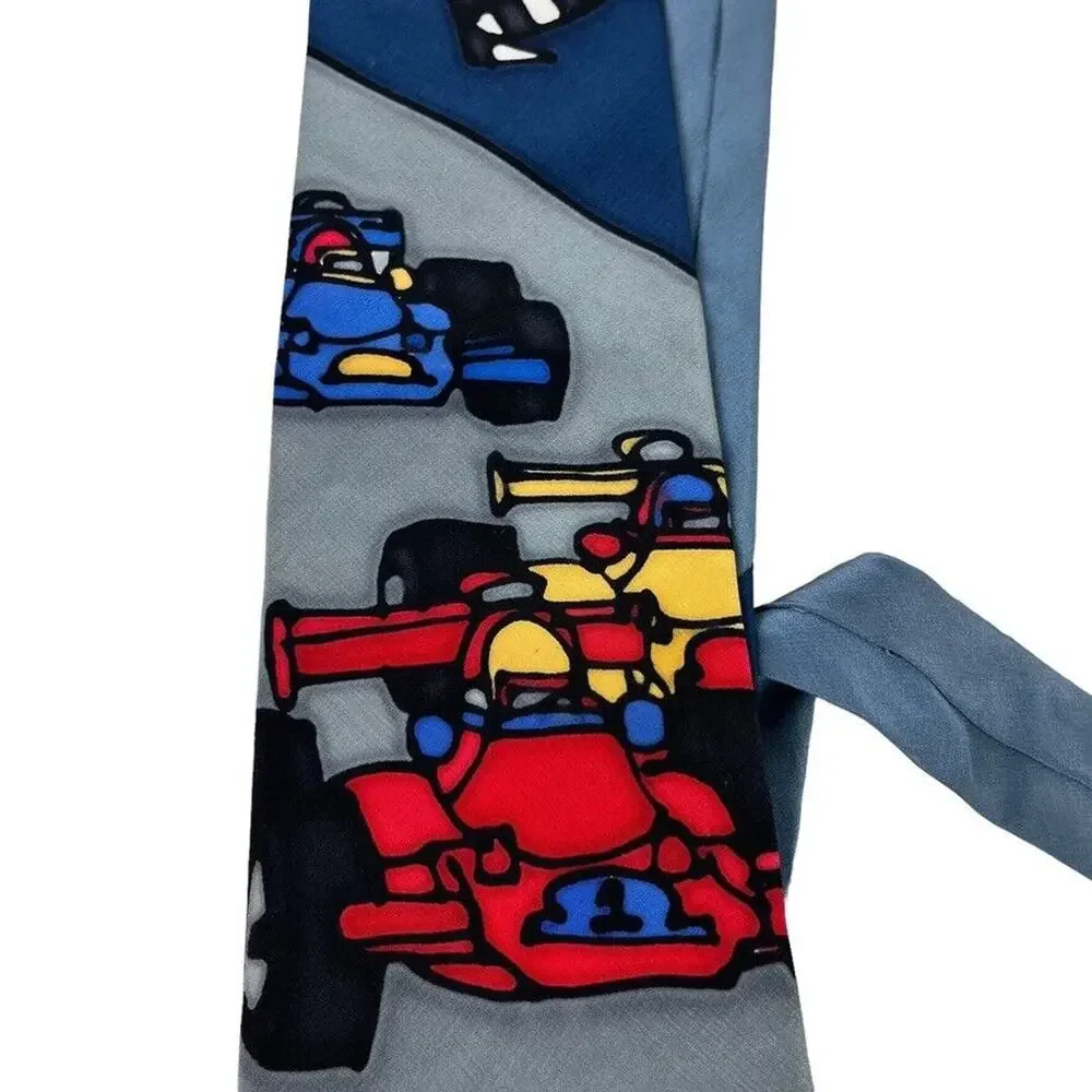 Robert Daskal Hand Painted Hand Sewn Signed Neck Tie Car Racing 100% Silk